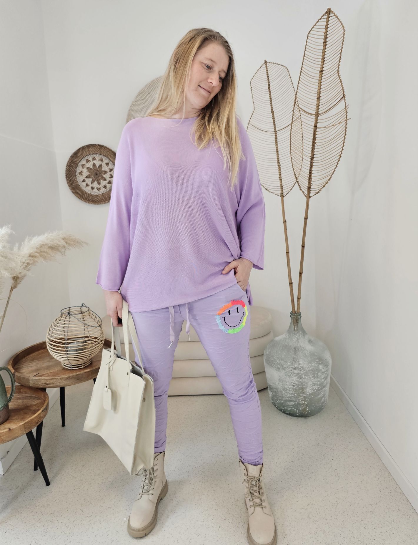 LIGHT KNIT LONGSLEEVE SABINE FLIEDER 34-42 Made in Italy Basic Oversize Langarm Pullover