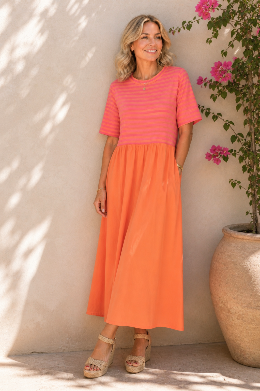 🌺🌊☀️ T-Shirt-Kleid Madeira Streifen Made in Italy 34-42