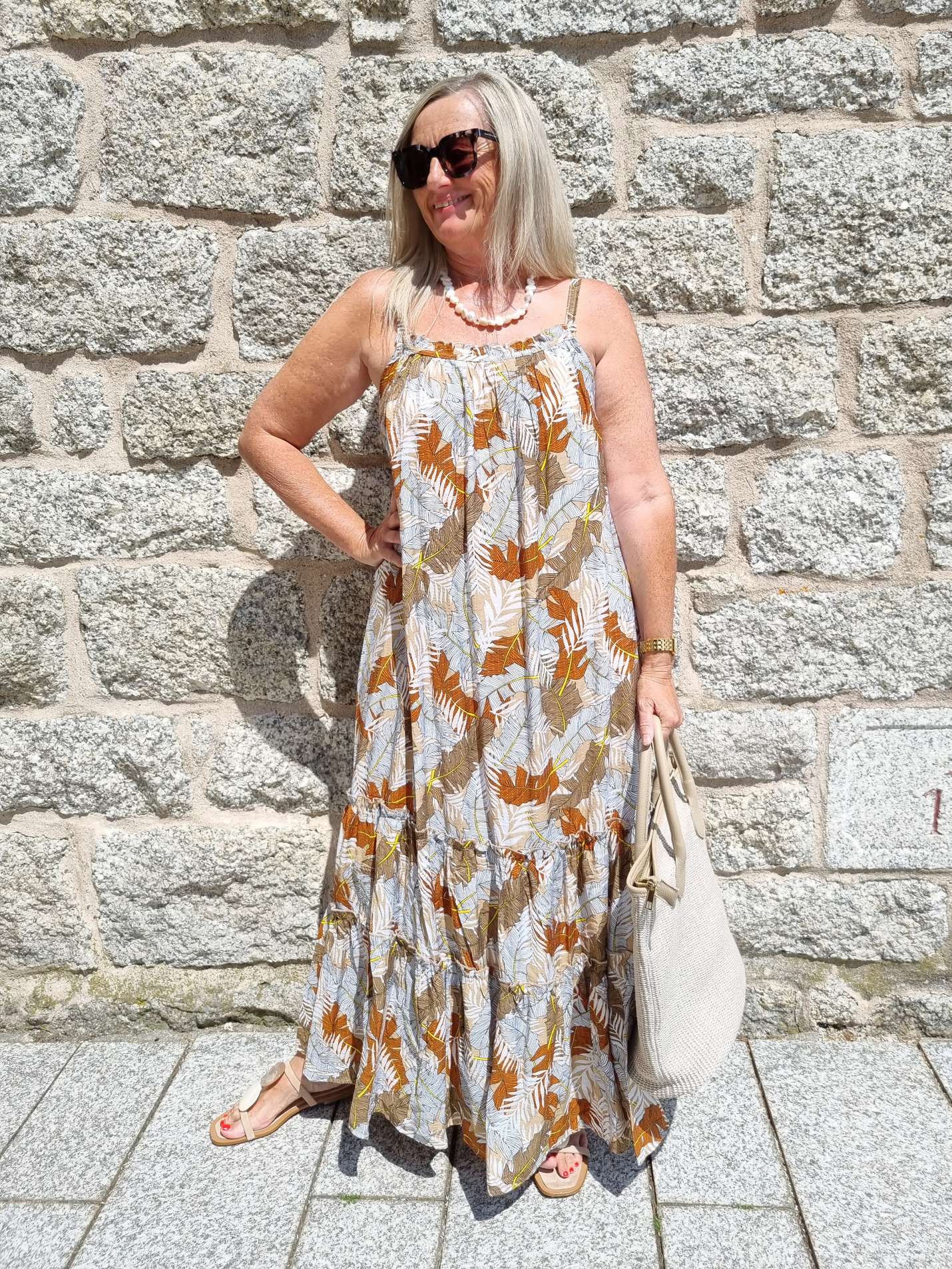 SPAGHETTI DRESS CARMEN NATUR 36-42 Italy Style Maxi Kleid Sommer Strandkleid LEAVES Italy Style SPAGHETTI DRESS CARMEN NATUR 36-42 Italy Style Maxi Kleid Sommer Strandkleid LEAVES Italy Style