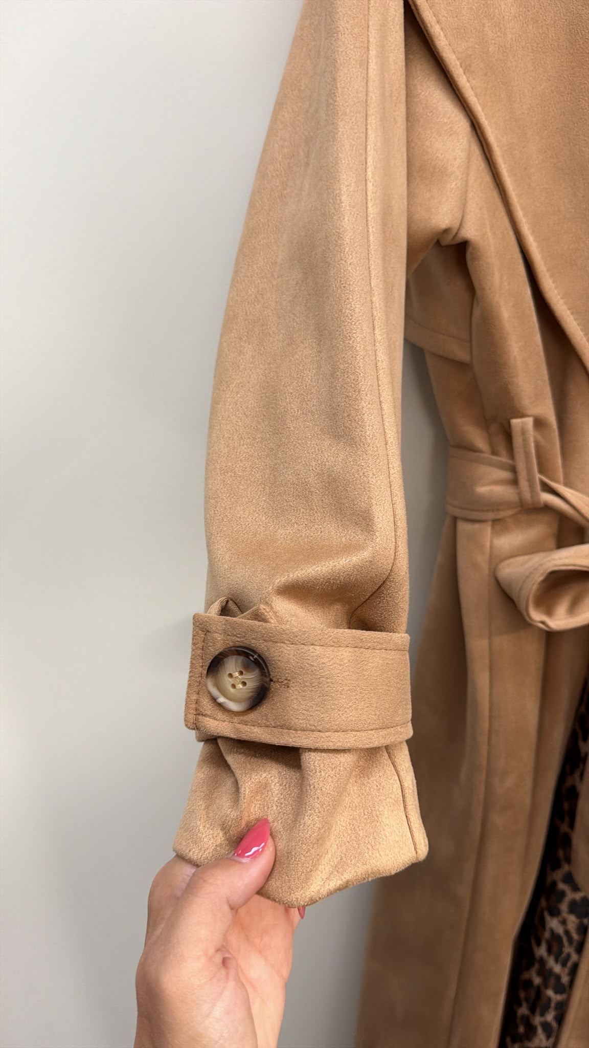 Tansania – Trenchcoat Mantel in Velourleder-Optik mit Leo-Futter | Made in Italy