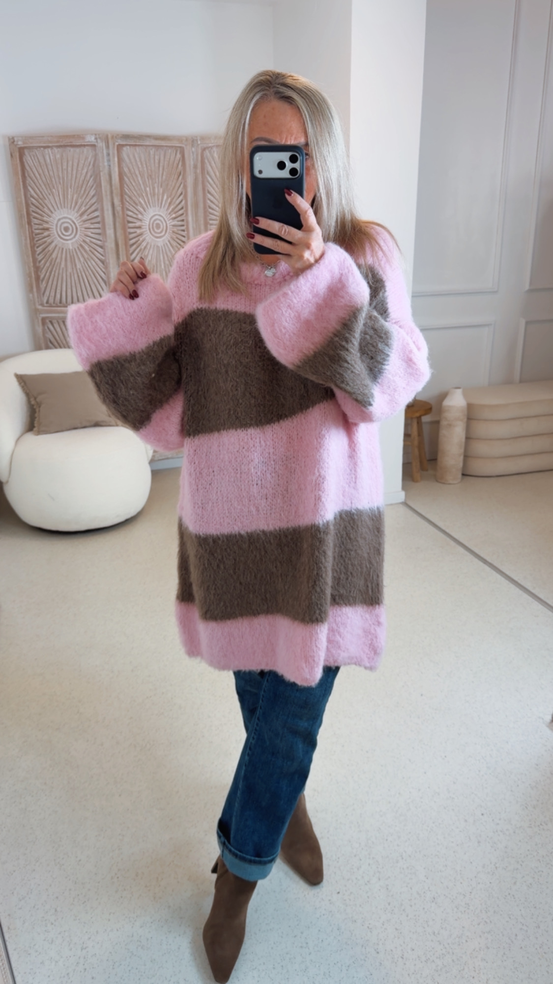 COZY KNIT SWEATER CIAM STRIPES LANG / OVERSIZE 34 - 46 Strick Pullover, Strick-Kleid Made in Italy