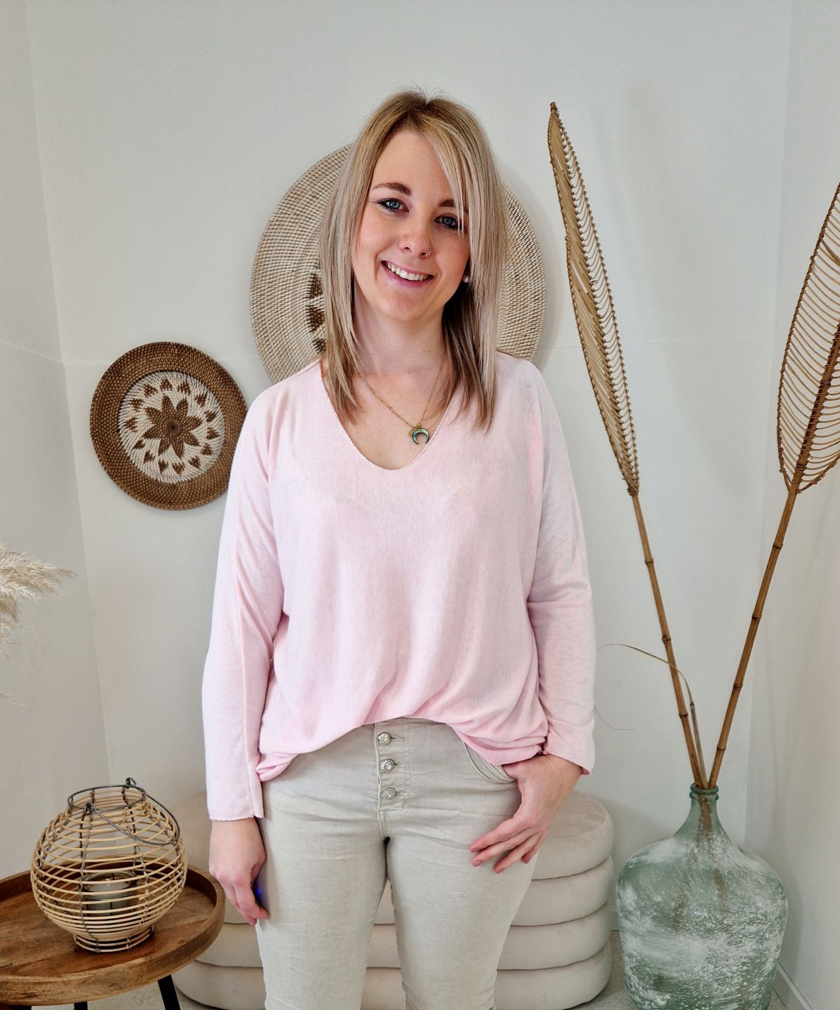 BASIC LONGSLEEVE SHIRT ELSA ROSA SILBER 34-42 Made in Italy Langarm Pullover