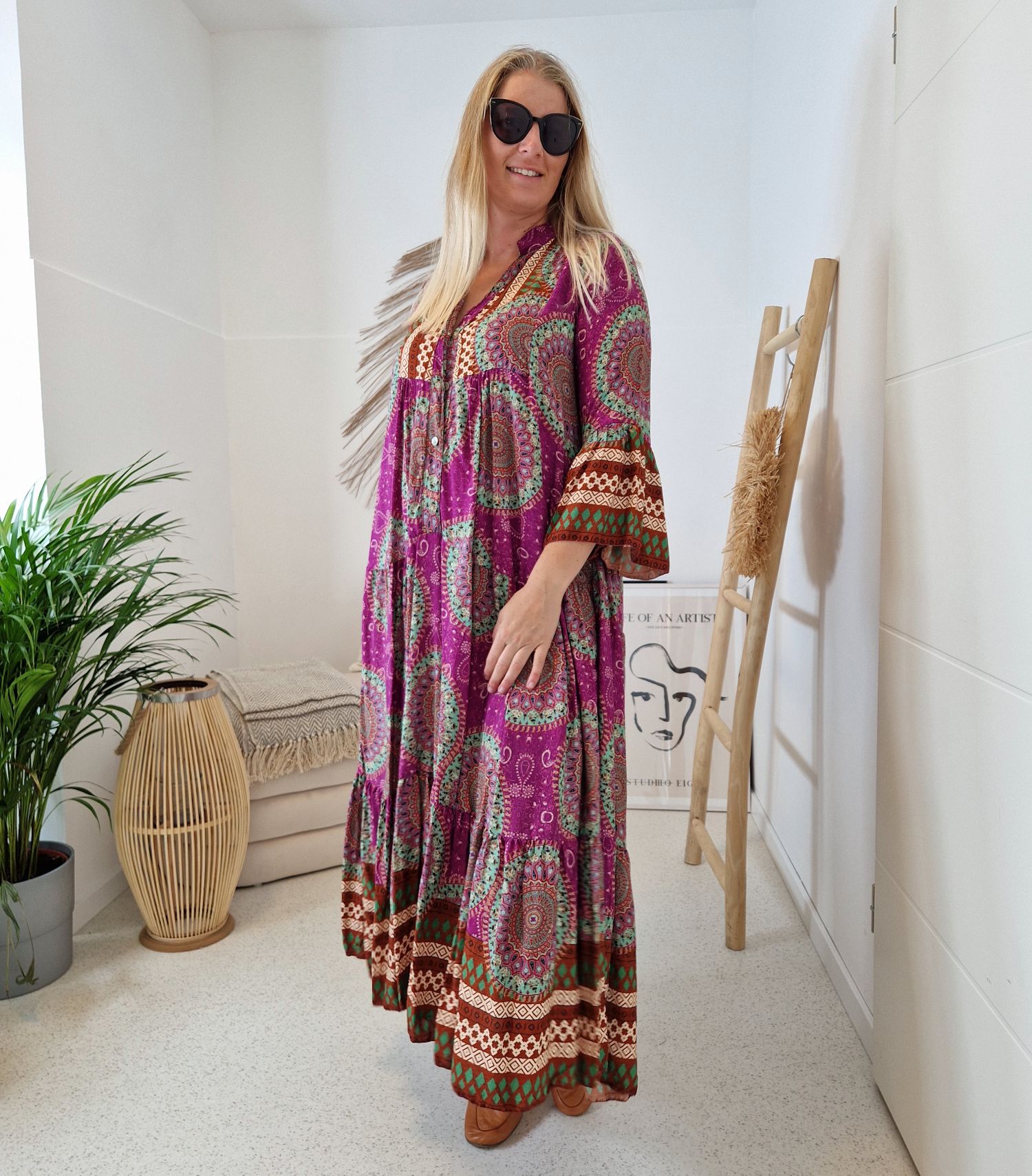 MAXI TUNIKA DRESS MICAELA PINK 34-42 Made in Italy langes Kleid Hängerchen Tunikakleid MAXI TUNIKA DRESS MICAELA PINK 34-42 Made in Italy langes Kleid Hängerchen Tunikakleid