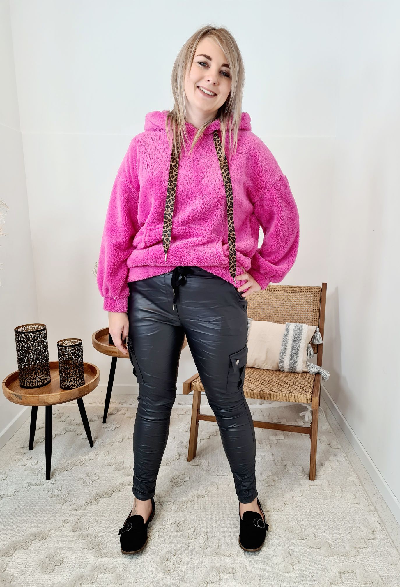 HOODIE ROSIE TEDDY PINK Sweater Kapuze Made in Italy 34-42 Longsleeve Pullover LEO versch. Farben HOODIE ROSIE TEDDY PINK Sweater Kapuze Made in Italy 34-42 Longsleeve Pullover LEO versch. Farben