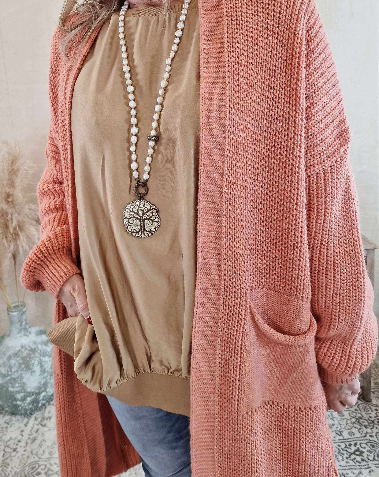 KNIT CARDIGAN RONJA LACHS 34-42 Made in Italy  Strickjacke Strickmantel Mantel