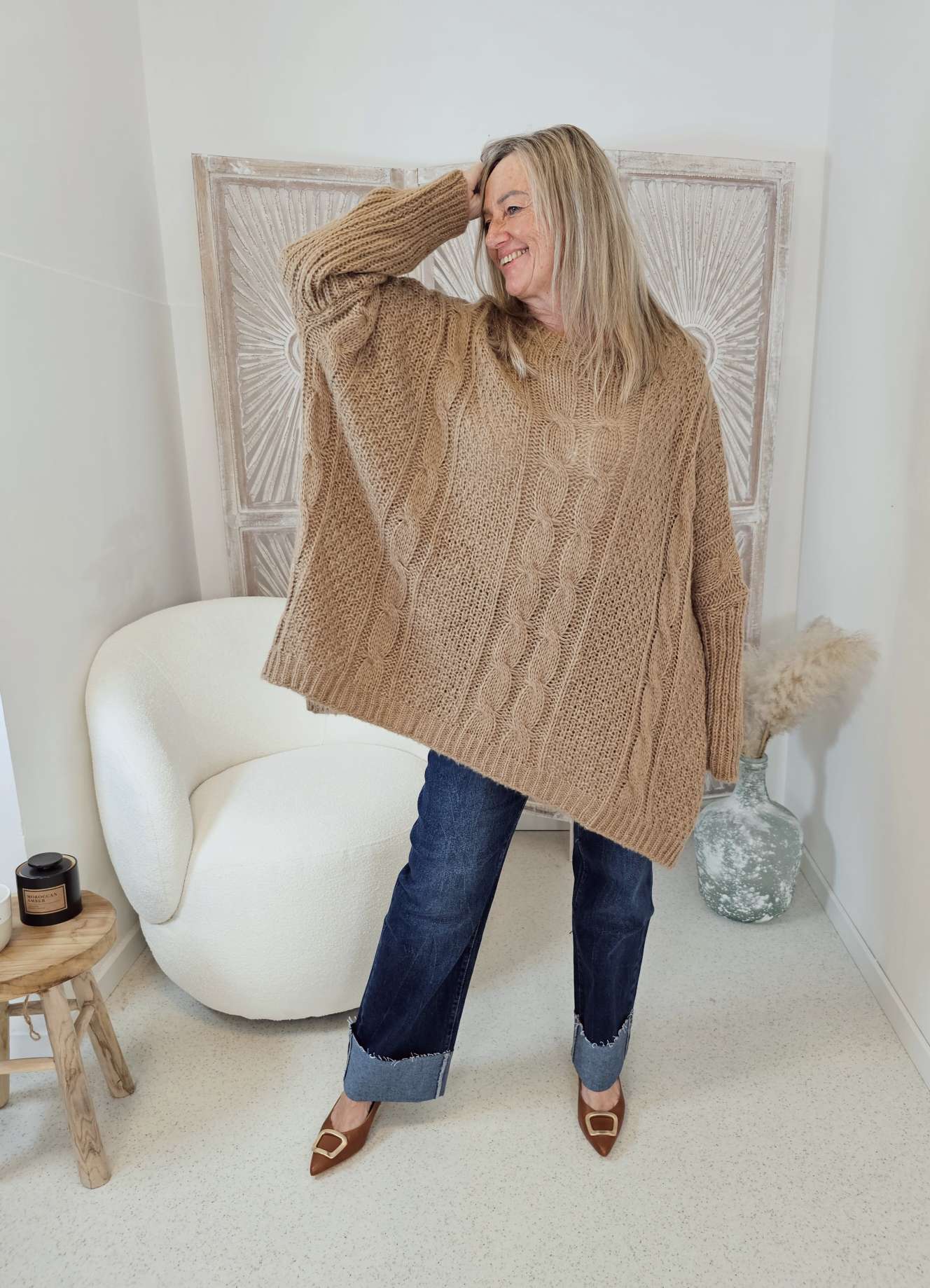 STRICKPULLOVER ZOPFMUSTER TARA Oversize Pullover Made in Italy 36 - 48/50 STRICKPULLOVER ZOPFMUSTER TARA Oversize Pullover Made in Italy 36 - 48/50