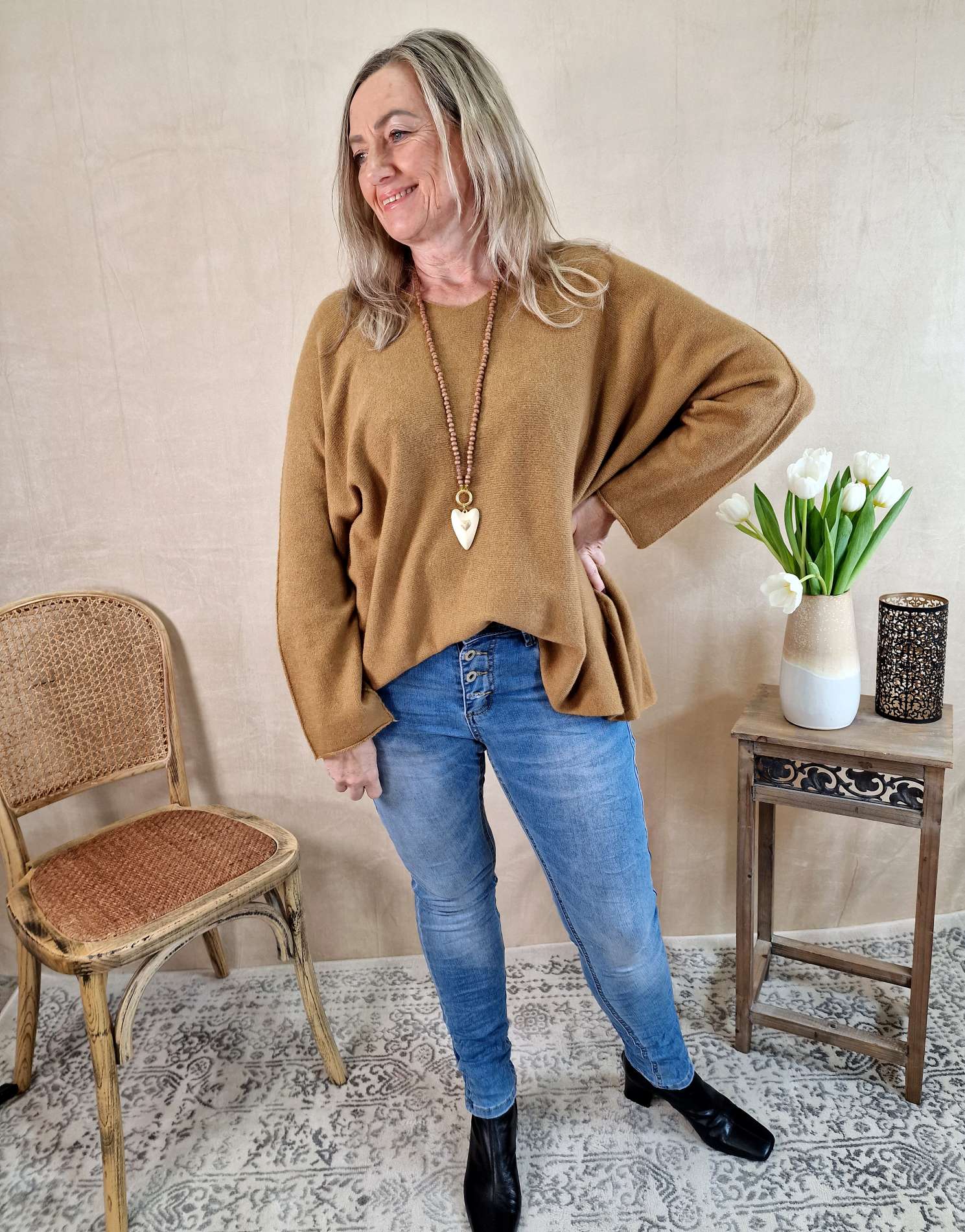 LIGHT KNIT SWEATER MARION CAMEL 34-42/44 Made in Italy Strickpullover Longsleeve LIGHT KNIT SWEATER MARION CAMEL 34-42/44 Made in Italy Strickpullover Longsleeve