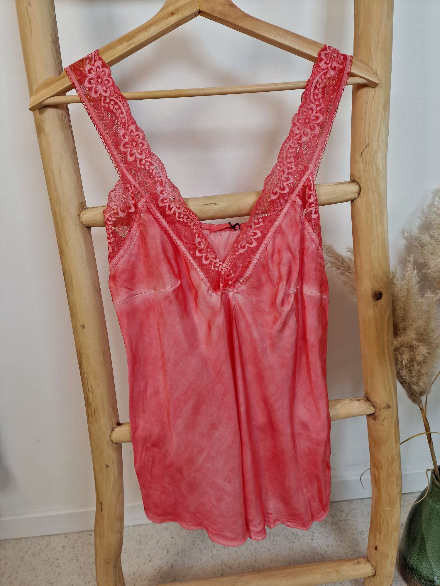BASIC TOP EVE KORALLE Spitzentop Made in Italy 34-42 