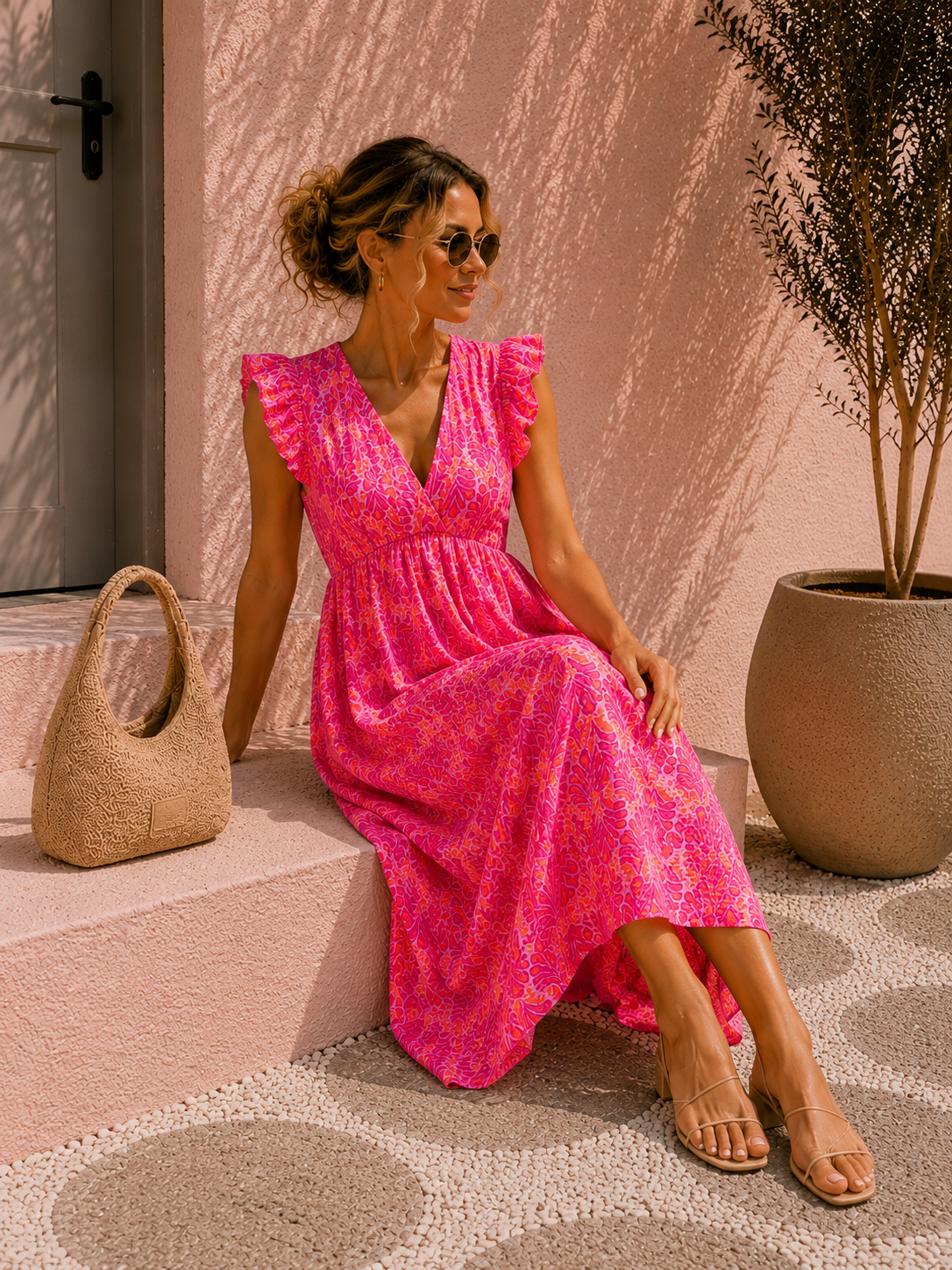MUSSELIN KLEID ZOE FANTASY 34 - 42 Made in Italy ärmellos Rüsche