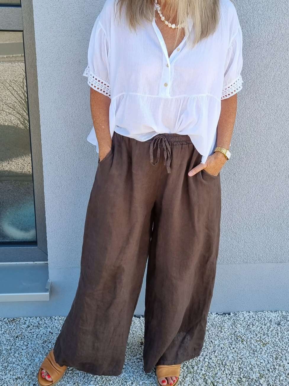 LINEN MARLENE PANT BRIGITTE BRAUN Pocket 34-42 Made in Italy weite Leinen Hose mit Taschen LINEN MARLENE PANT BRIGITTE BRAUN Pocket 34-42 Made in Italy weite Leinen Hose mit Taschen