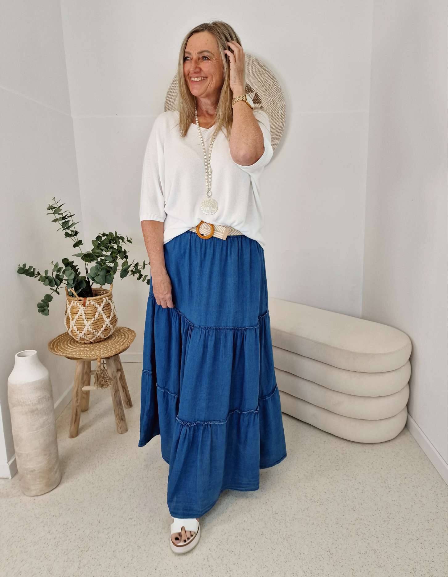 MAXI JEANS SKIRT FYNNIE 34-40 Made in Italy Maxi Rock Damenrock DARK BLUE MAXI JEANS SKIRT FYNNIE 34-40 Made in Italy Maxi Rock Damenrock DARK BLUE