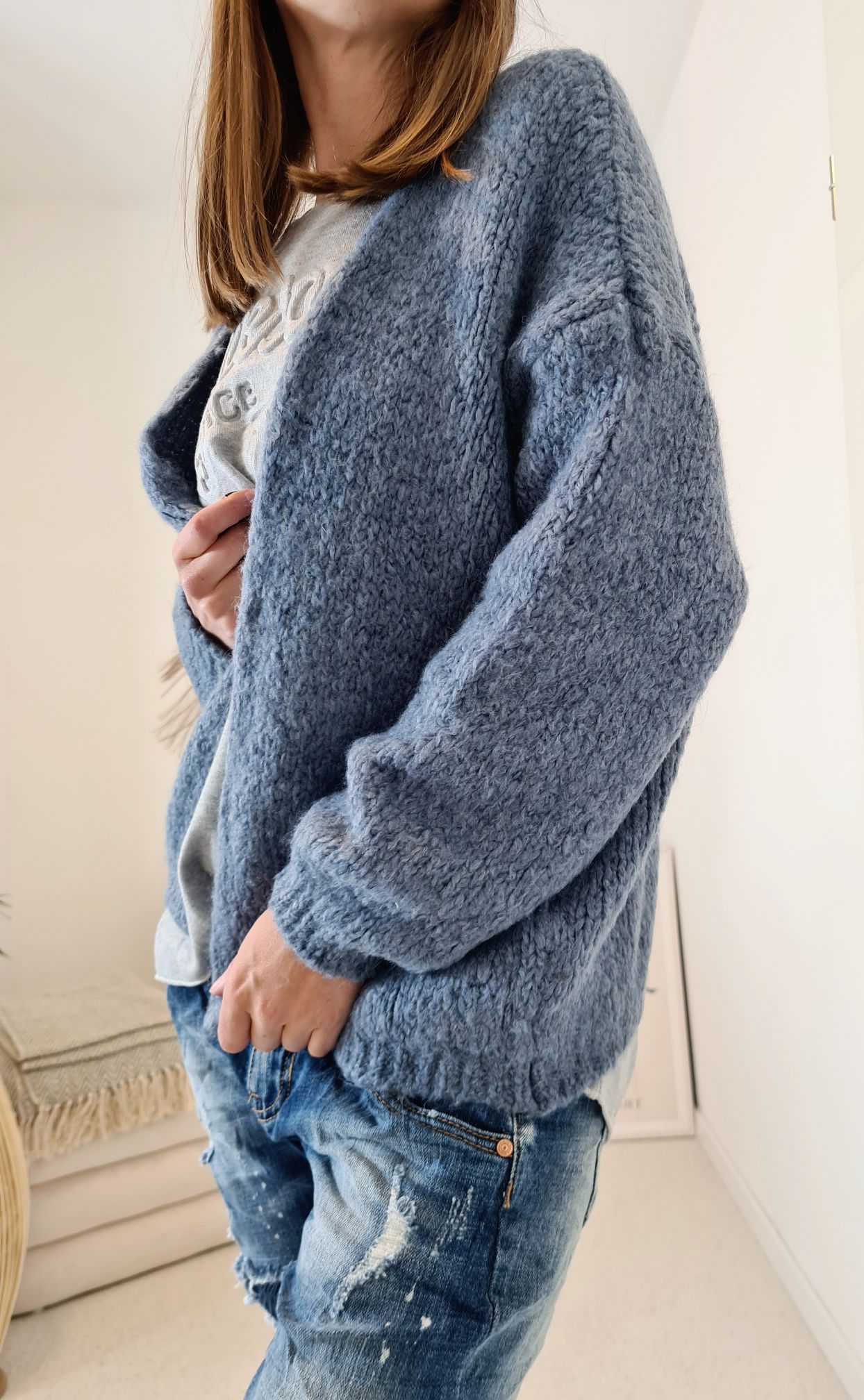 KNIT CARDIGAN MILLY BLAU 34-42 Made in Italy kurze Strickjacke KNIT CARDIGAN MILLY BLAU 34-42 Made in Italy kurze Strickjacke