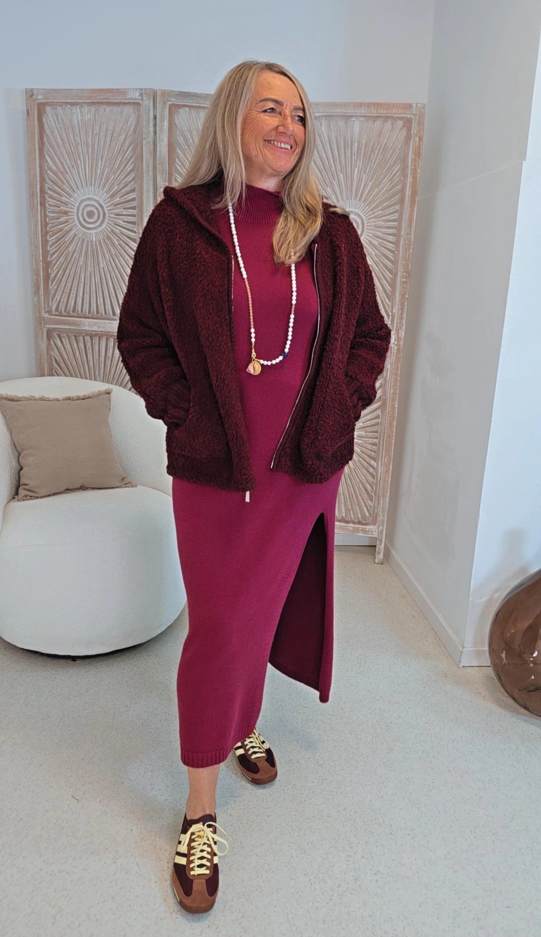 BOUCLÉJACKE NADJA mit Kapuze, Reißverschluss & Alpaka 34-42/44 Made in Italy