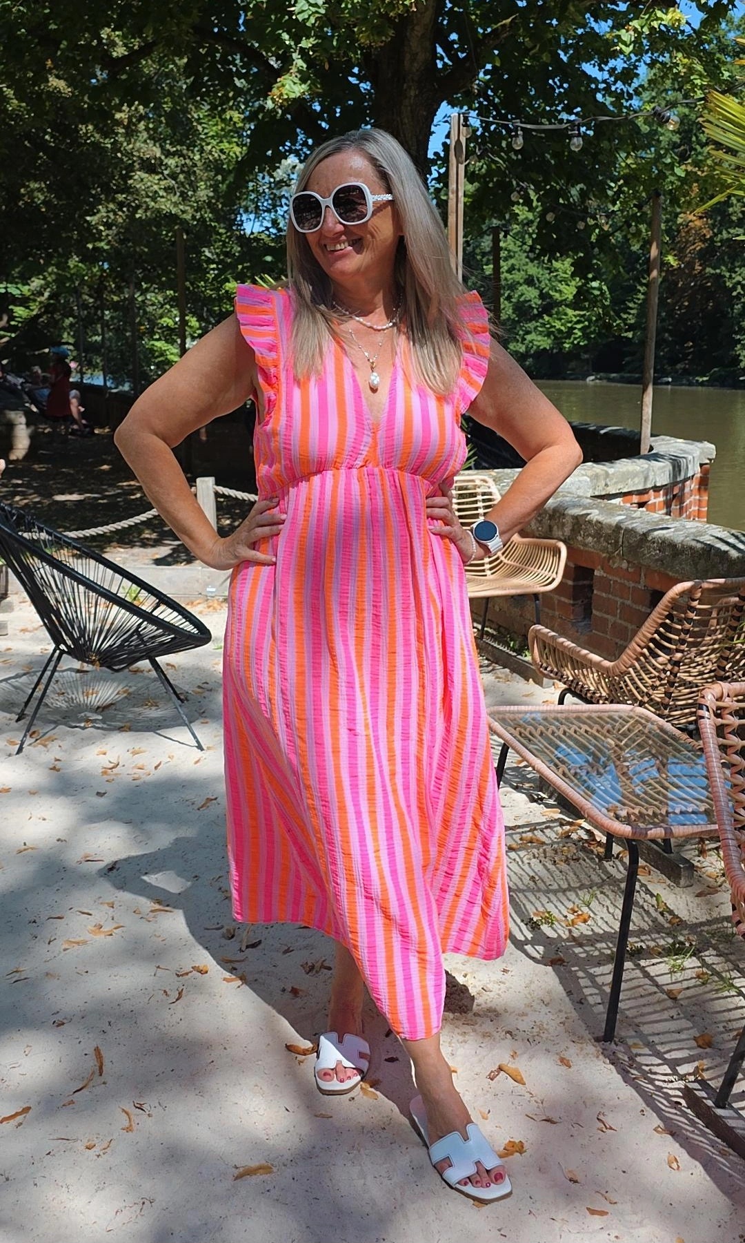 MUSSELIN STRIPES KLEID ZOE 34 - 42 Made in Italy ärmellos Rüsche MUSSELIN STRIPES KLEID ZOE 34 - 42 Made in Italy ärmellos Rüsche