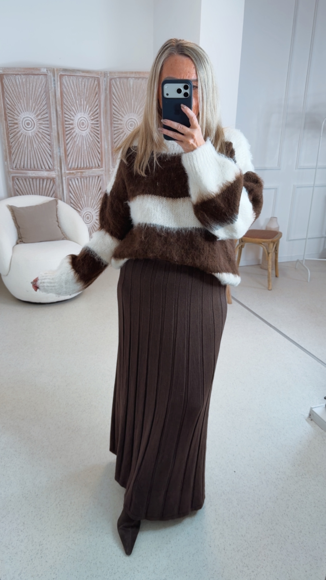 KUSCHELIGER PULLOVER SVENJA mit Blockstreifen 34-42 Made in Italy