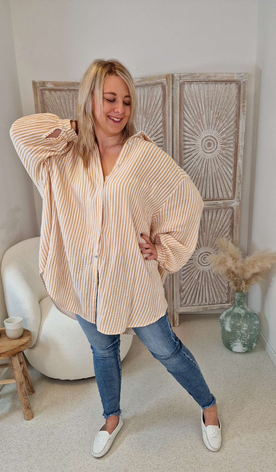 GESTREIFTE MUSSELIN BLUSE MONA 34-48/50 Made in Italy Shirt Hemd STRIPES