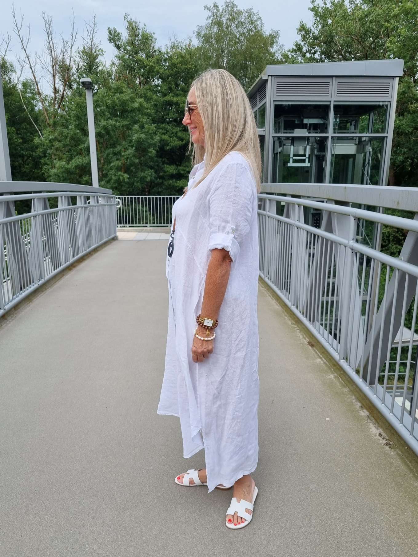 LINEN DESS WILMA WEISS 34-42 Made in Italy Leinen Kleid Long Bluse Mantel LINEN DESS WILMA WEISS 34-42 Made in Italy Leinen Kleid Long Bluse Mantel