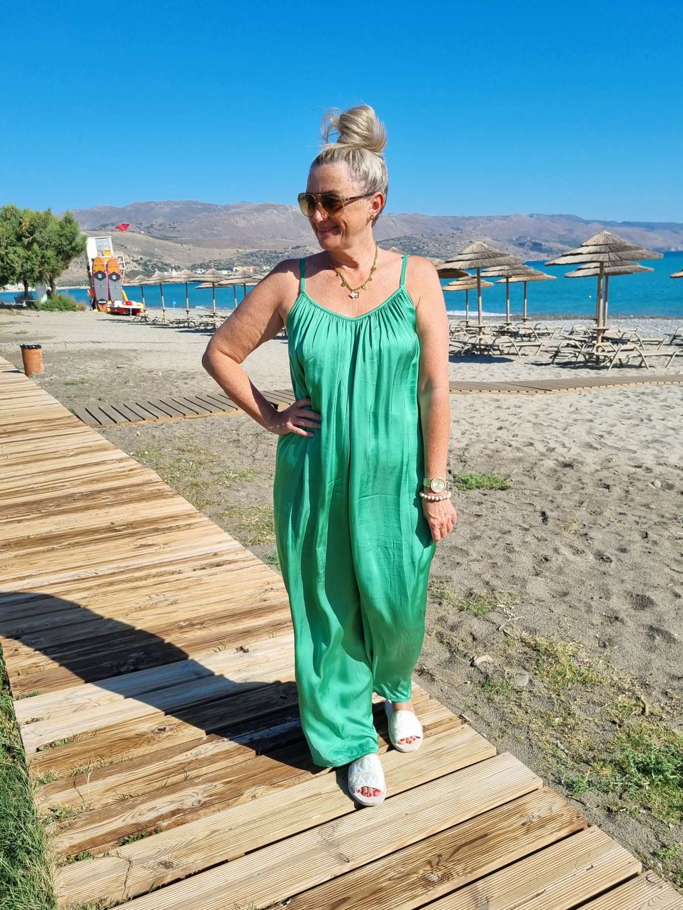 SILK JUMPSUIT PARIS GRÜN 34-42 Made in Italy Seide Overall Zweiteiler 4945