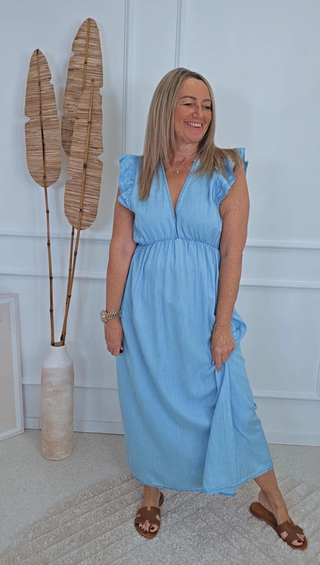 JEANSKLEID KLEID ZOE LYOCELL 34 - 42 Made in Italy ärmellos Rüsche