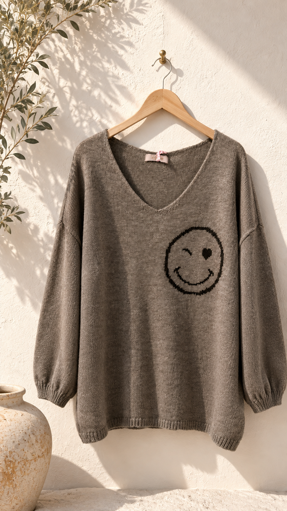 Strickpullover mit Smiley & Rückenprint Oversize I NO. SP0019 I Made in Italy 34-44/46