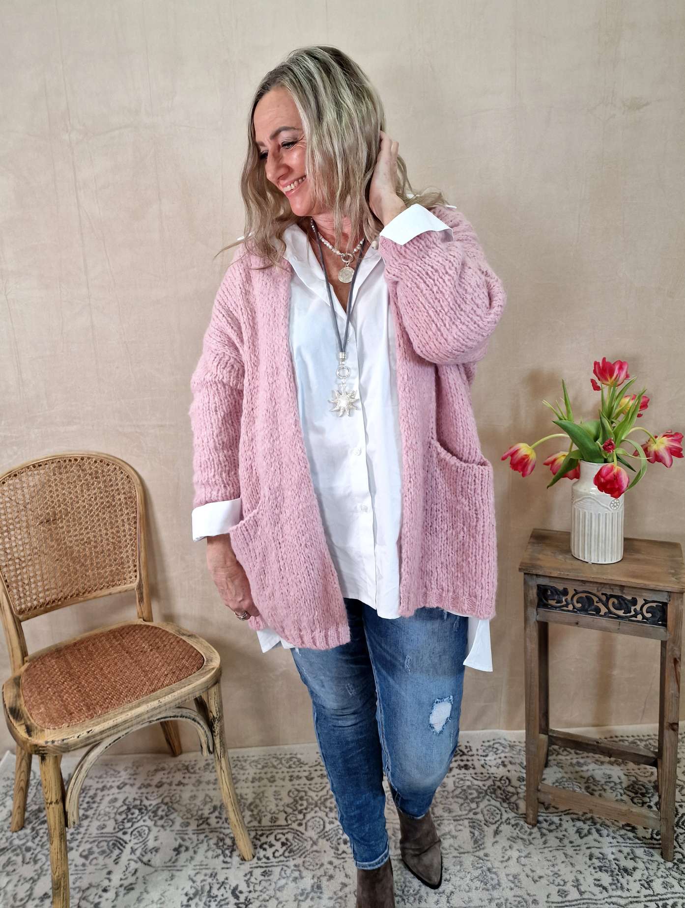 KNIT CARDIGAN JANA ROSA 34-42 Made in Italy kurze Strickjacke KNIT CARDIGAN JANA ROSA 34-42 Made in Italy kurze Strickjacke