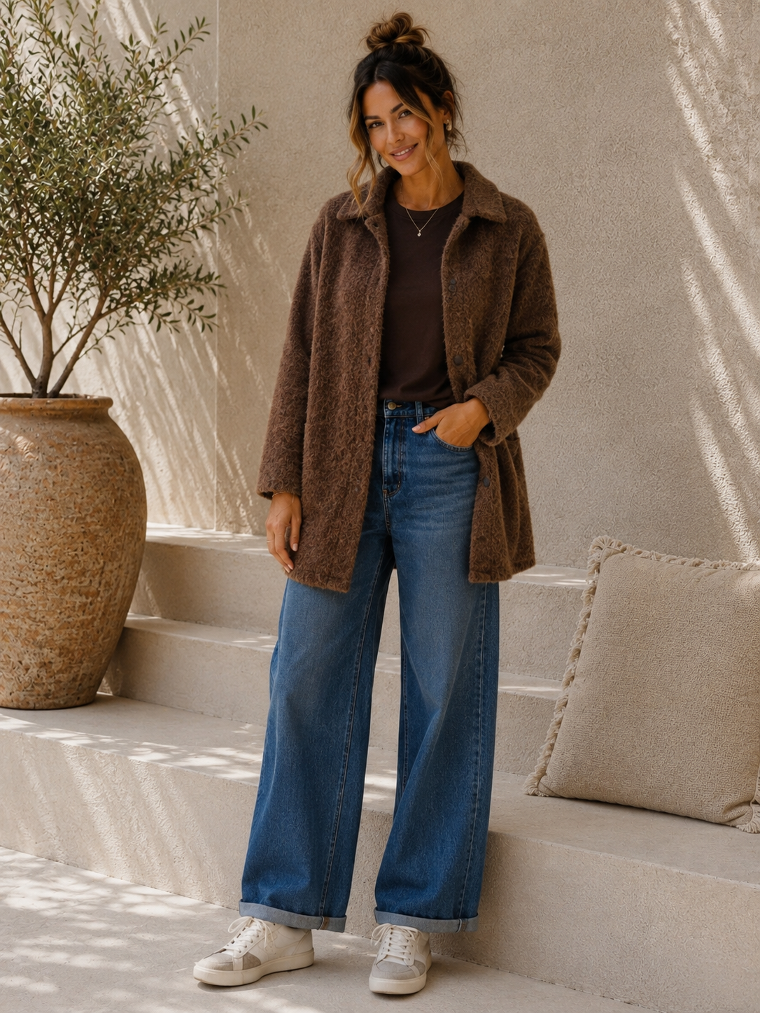 Hemdjacke No. JA014 | Flauschige Wolloptik | Made in Italy | Gr. 34–42