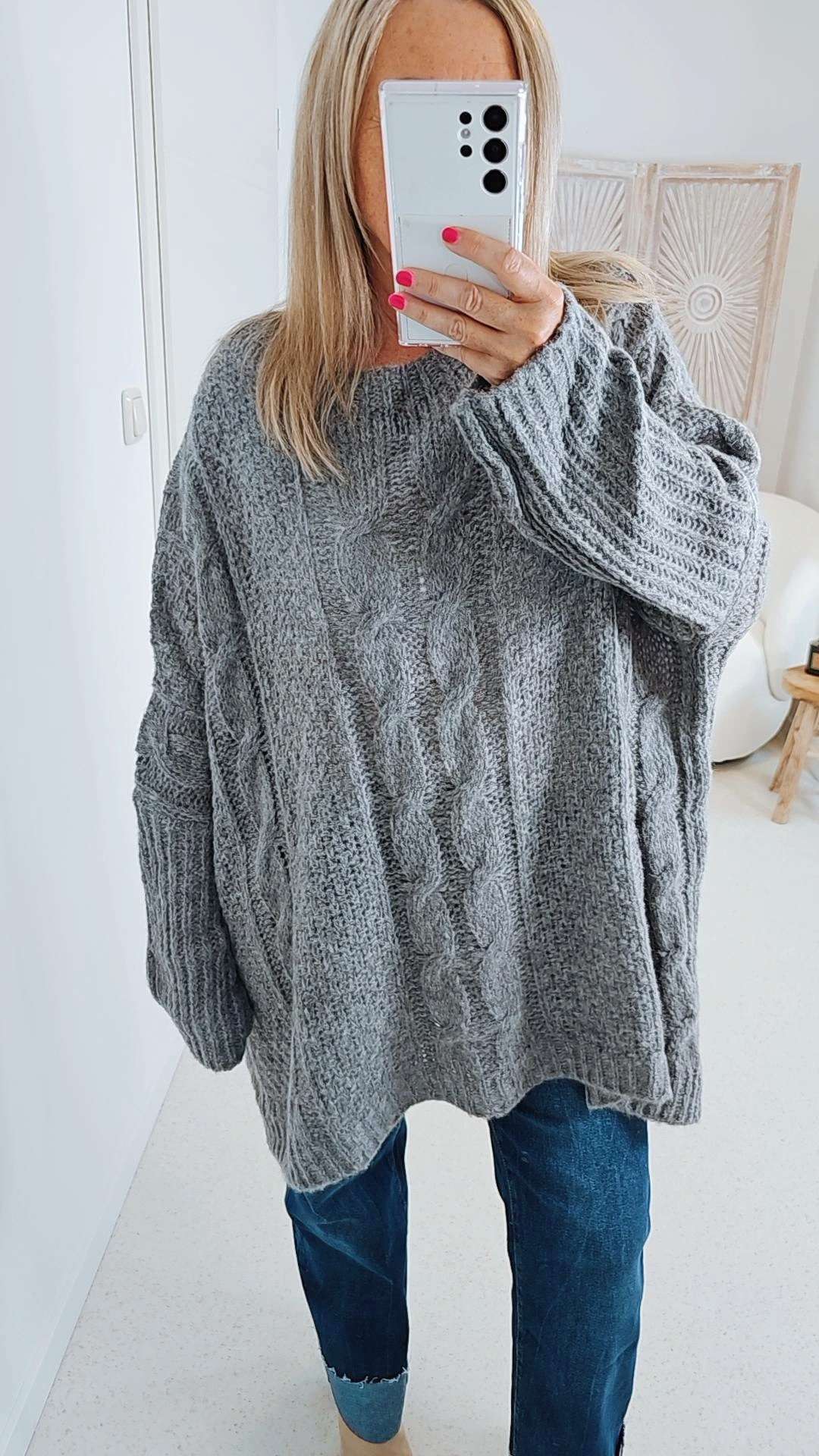 STRICKPULLOVER ZOPFMUSTER TARA Oversize Pullover Made in Italy 36 - 48/50 STRICKPULLOVER ZOPFMUSTER TARA Oversize Pullover Made in Italy 36 - 48/50