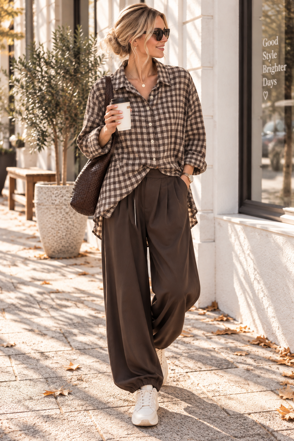Oversize-Karo-Bluse BL0105 – Made in Italy Gr. 34-44