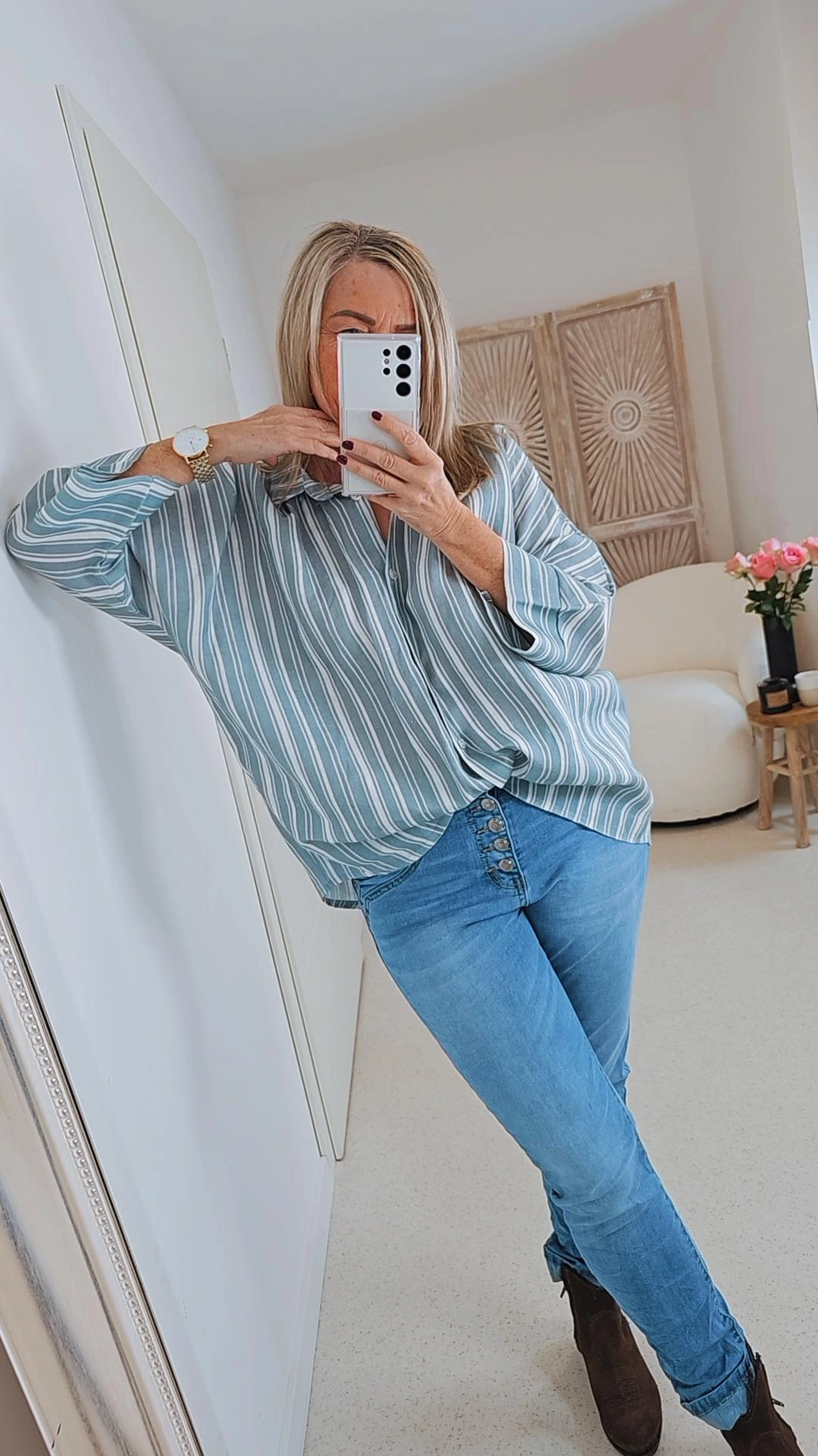GESTREIFTE LEINEN BLUSE PATRICE 36 42 Made in Italy Hemd Shirt