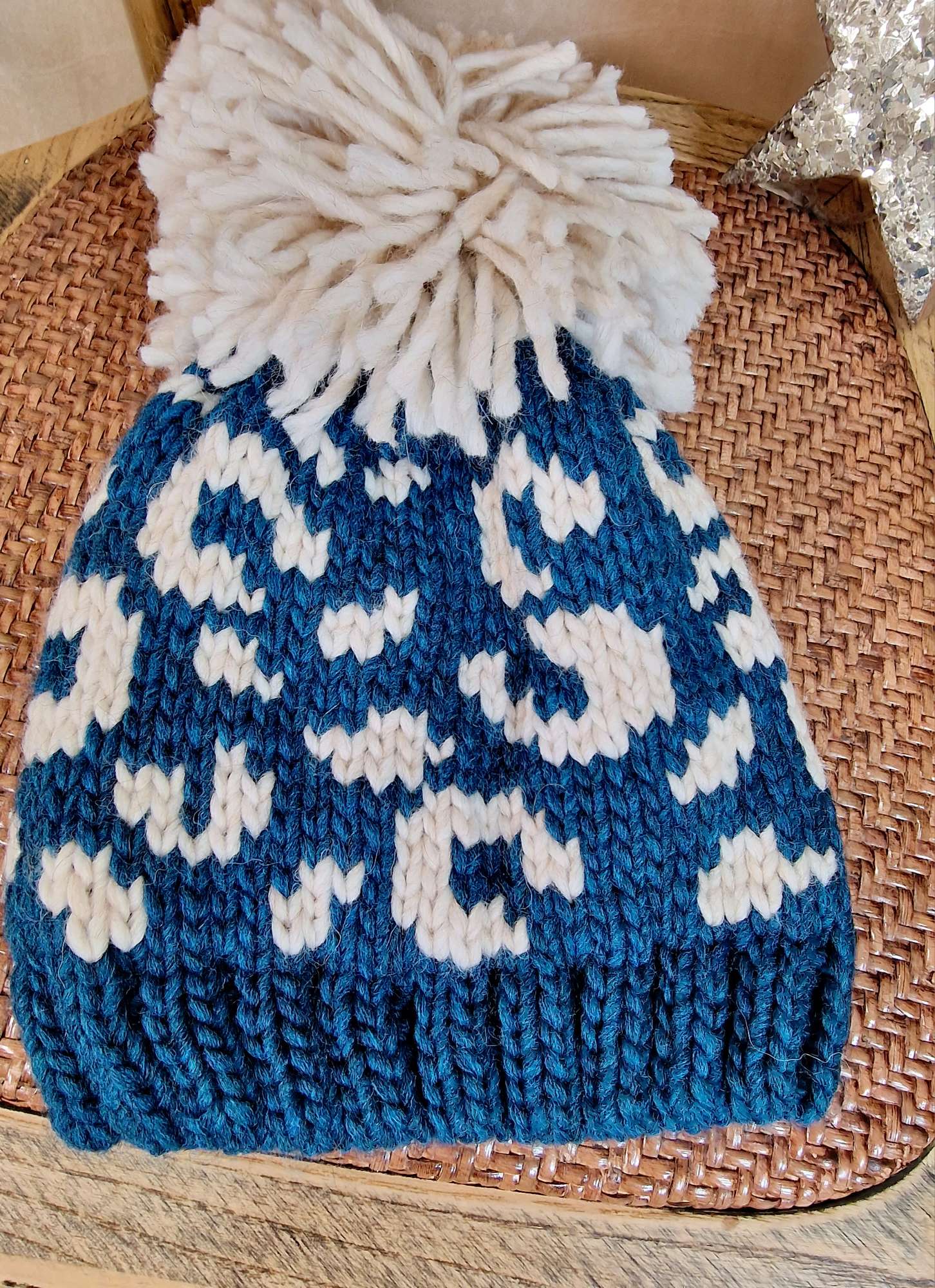 MÜTZE VALERIE LEO PETROL Made in Italy Bommel Strick Mütze Hut Leopard