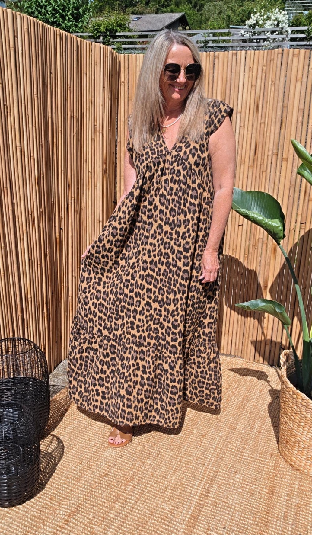 MAXI MUSSELIN KLEID TENERIFFA LEO Made in Italy 34-40/42 ärmellos 