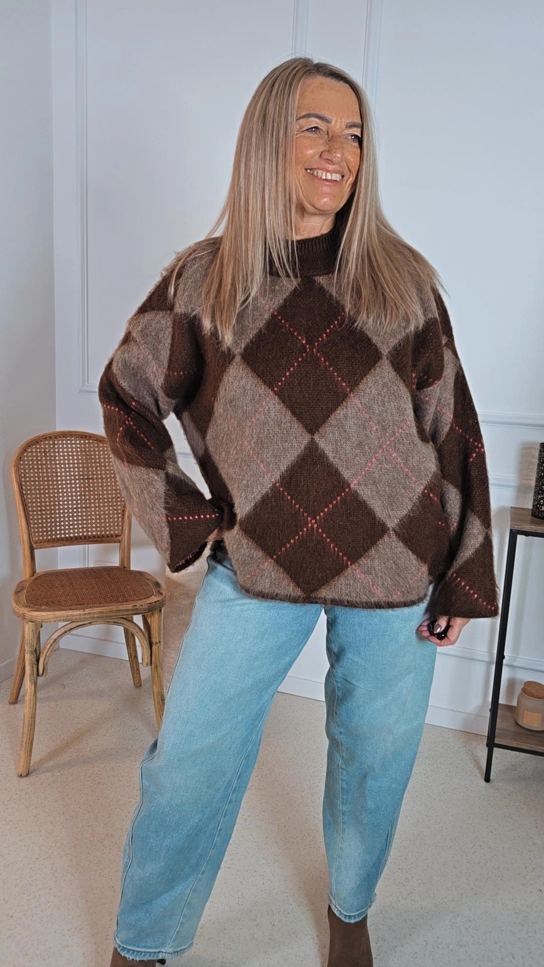 COZY KNIT SWEATER MIRANDA Strickpullover graphisches Muster 34- 44 Made in Italy