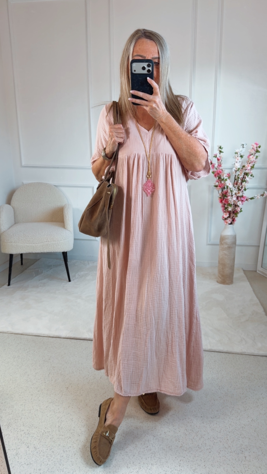 MUSSELIN OVERSIZE DRESS MAURITIUS UNI Kurzarm Kleid Made in Italy 34-44/46