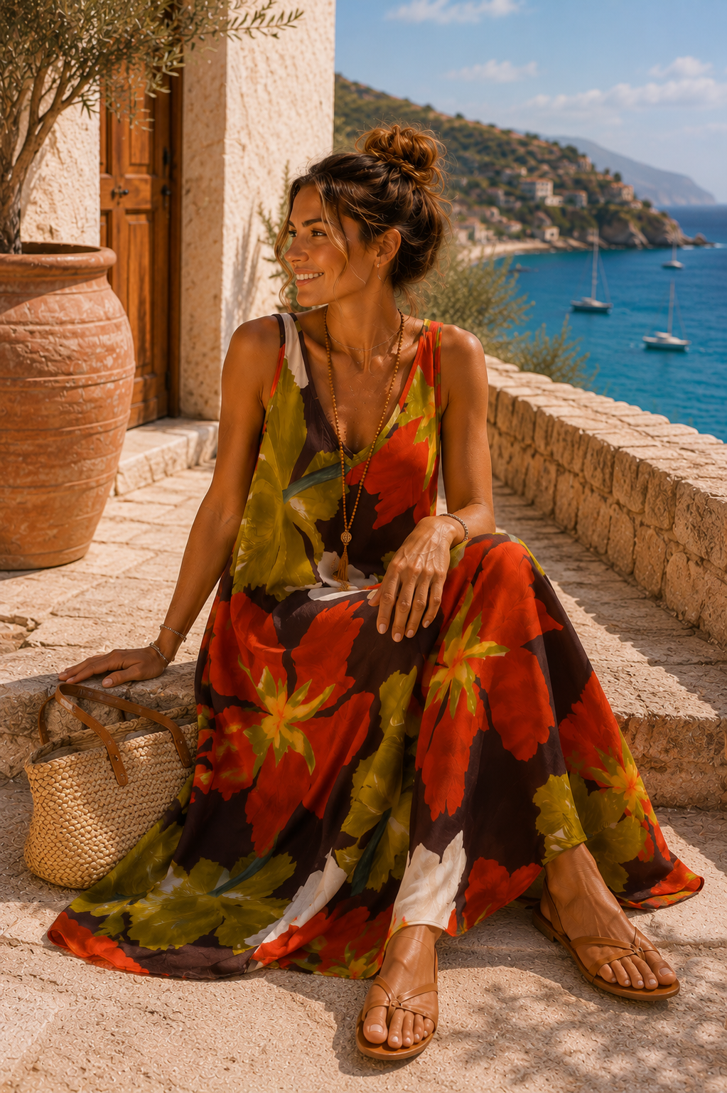Maxikleid Bali – Made in Italy  Trendiges Leo-Kleid mit Taschen | Passend bis Größe 42/44