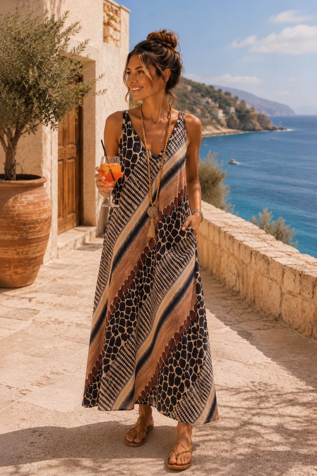 Kleid Karoo lang  – Made in Italy  Trendiges Afrika -Kleid mit Taschen | Passend bis Größe 42/44