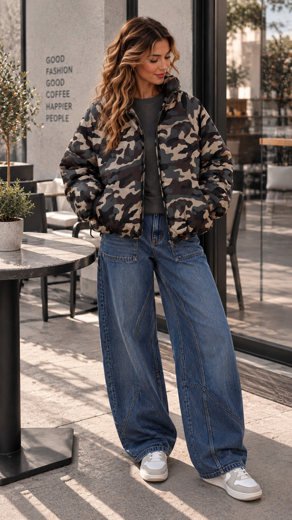 Jacke Puffy Monika CAMOUFLAGE – lässiger Allrounder für die Übergangszeit Made in Italy 34-42