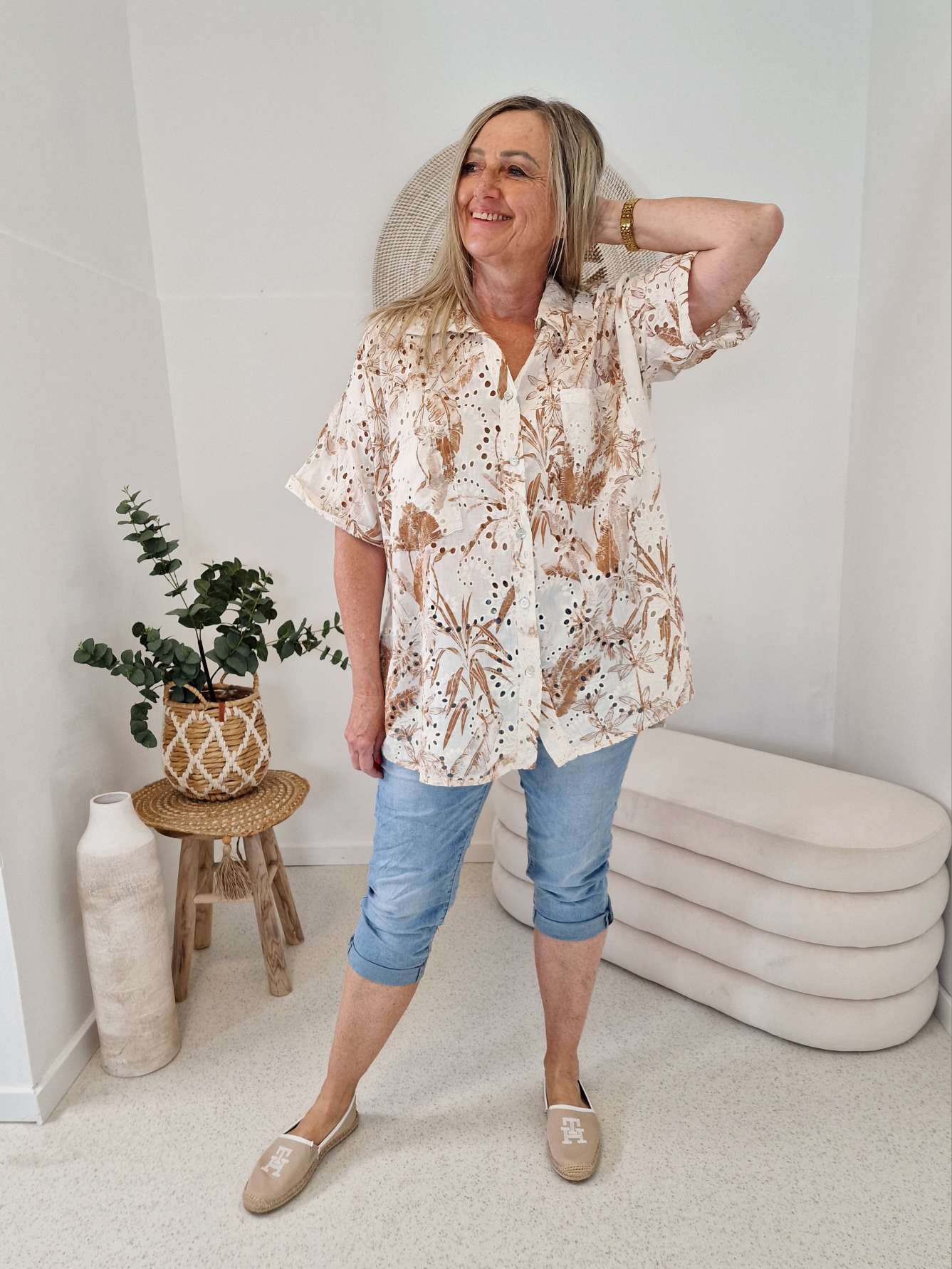 LOCHSTICKEREI BLUSE ROMANCE BEIGE Oversize 34-42/44 Hemd Hemdbluse Baumwolle LOCHSTICKEREI BLUSE ROMANCE BEIGE Oversize 34-42/44 Hemd Hemdbluse Baumwolle