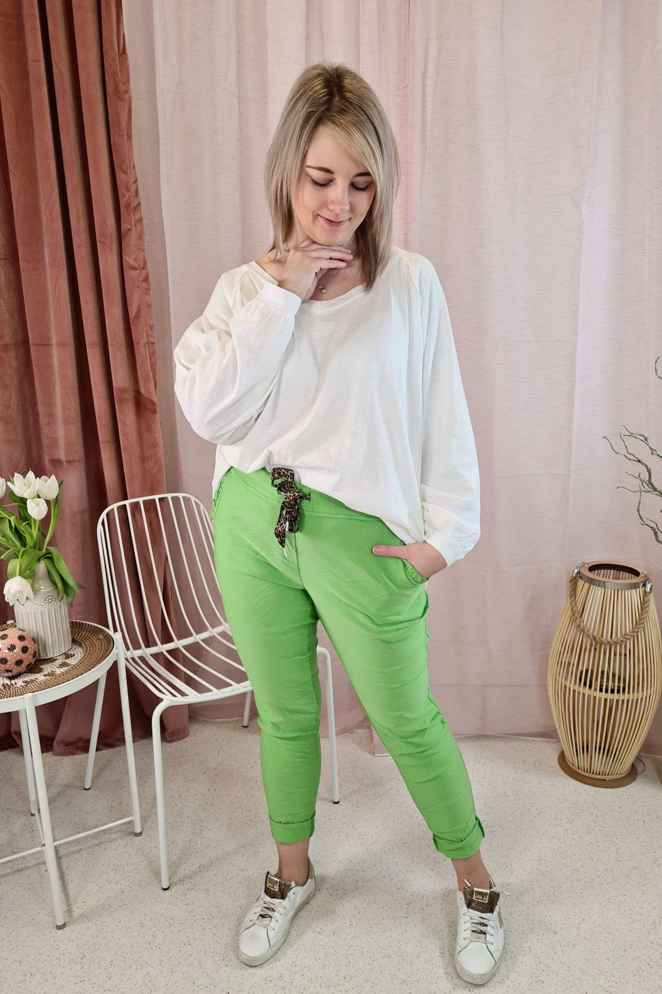 BASIC LONGSLEEVE SHIRT VERONIKA CREME 34-42 Made in Italy Langarm Pullover Vokuhila  