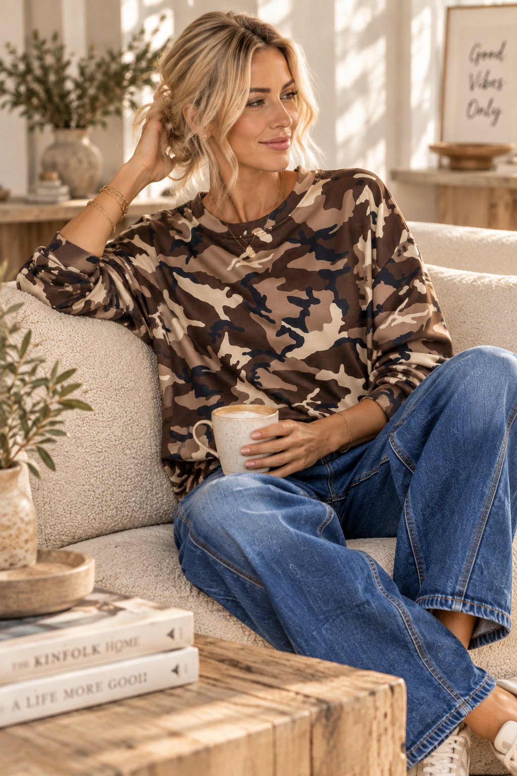 🤎 Camouflage Butterstoff Oversize Sweatshirt mit Statement-Patch | SW0100 | Made in Italy