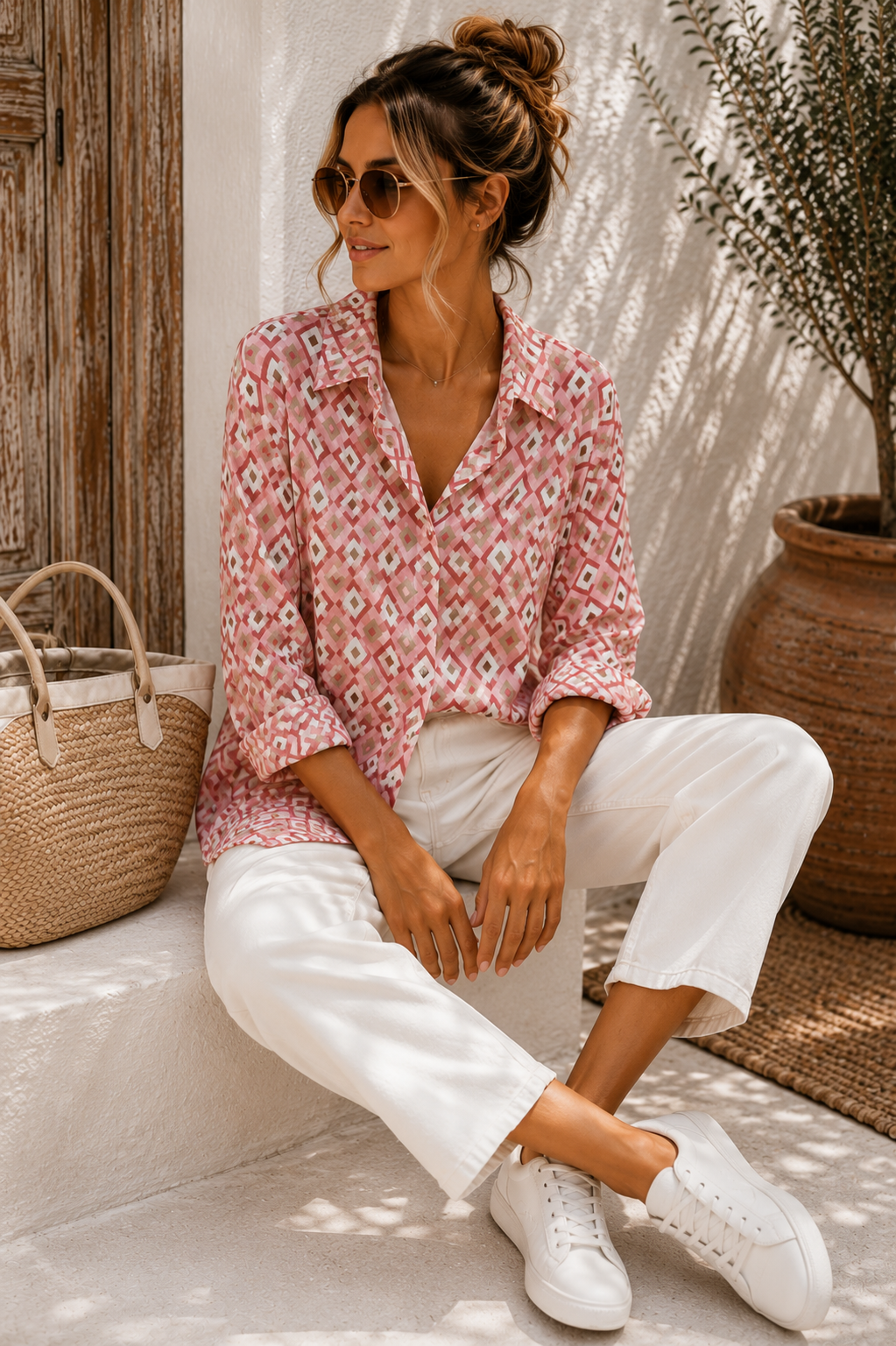 Bluse Valeria – Edle Kofferbluse mit grafischem Muster – Edle Kofferbluse mit grafischem Muster Made in Italy Gr 34-42