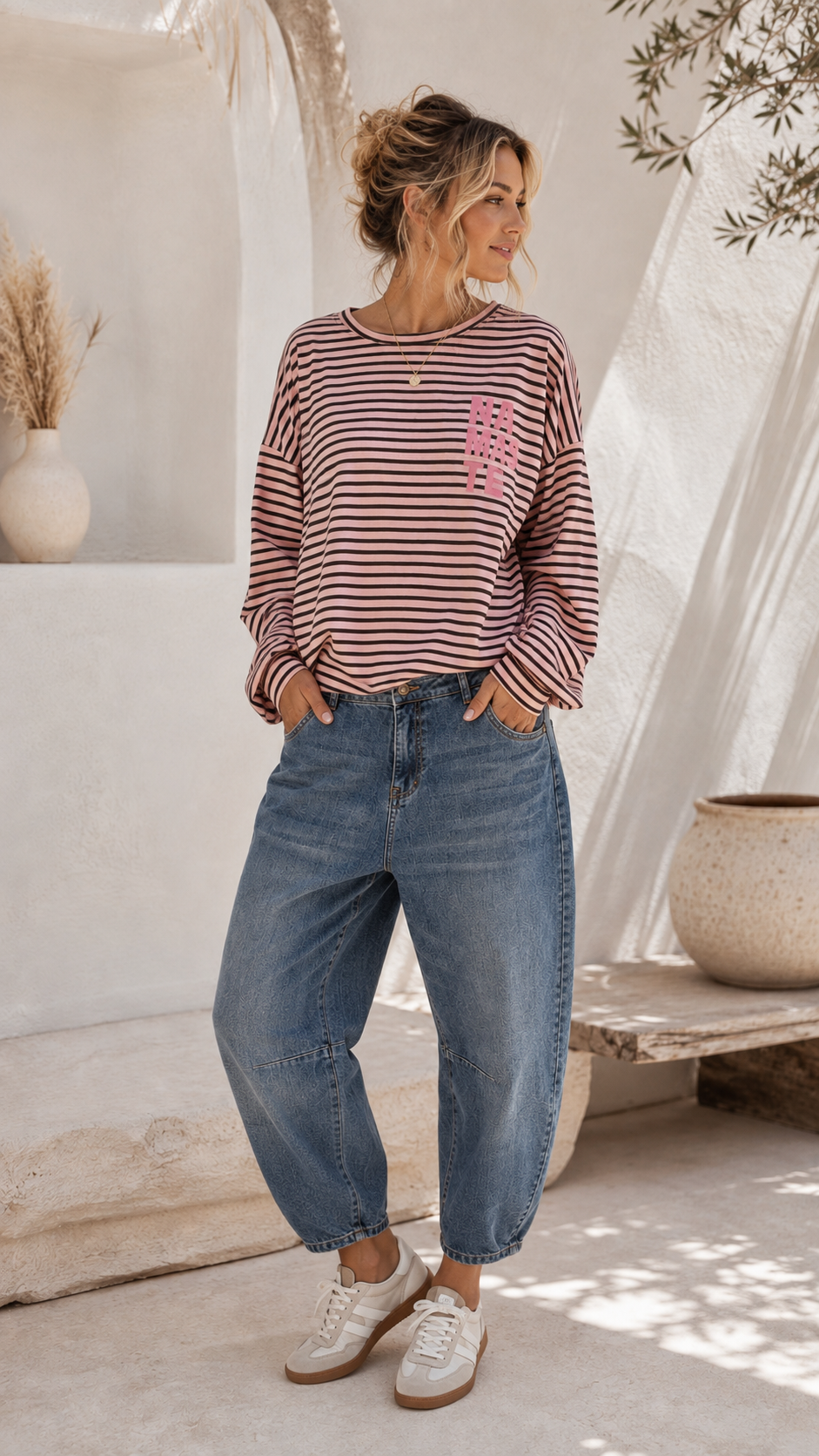 Sweatshirt – Sweater No. SW013 | Streifenlook | Oversize | Made in Italy | passend bis Gr. 42/44