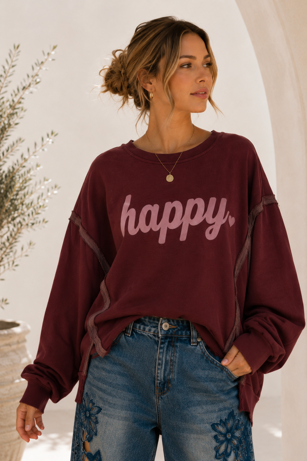 Sweatshirt Nives – Happy Vibes im lässigen Oversize-Look Made in Italy 34-48