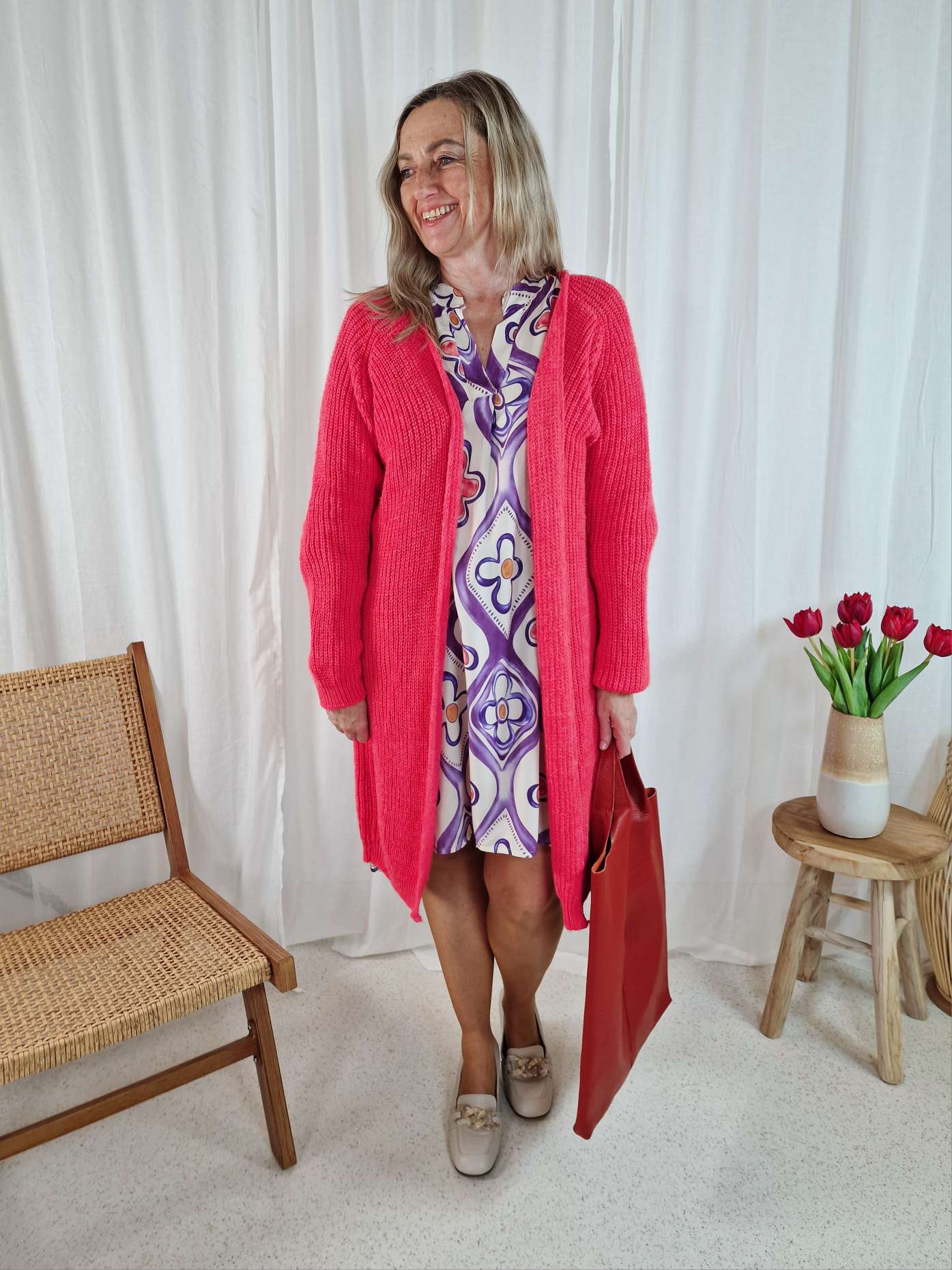 KNIT CARDIGAN ARIANA ROT 34-42 Made in Italy Strickjacke Strickmantel
