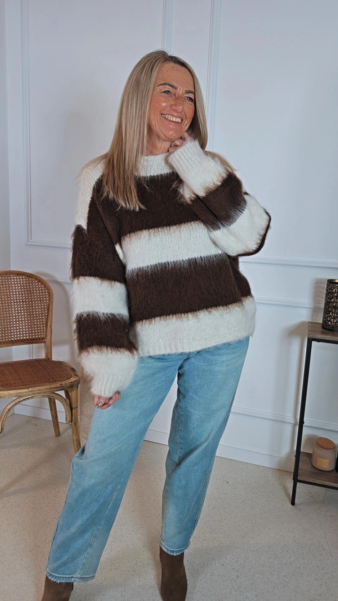 KUSCHELIGER PULLOVER SVENJA mit Blockstreifen 34-42 Made in Italy