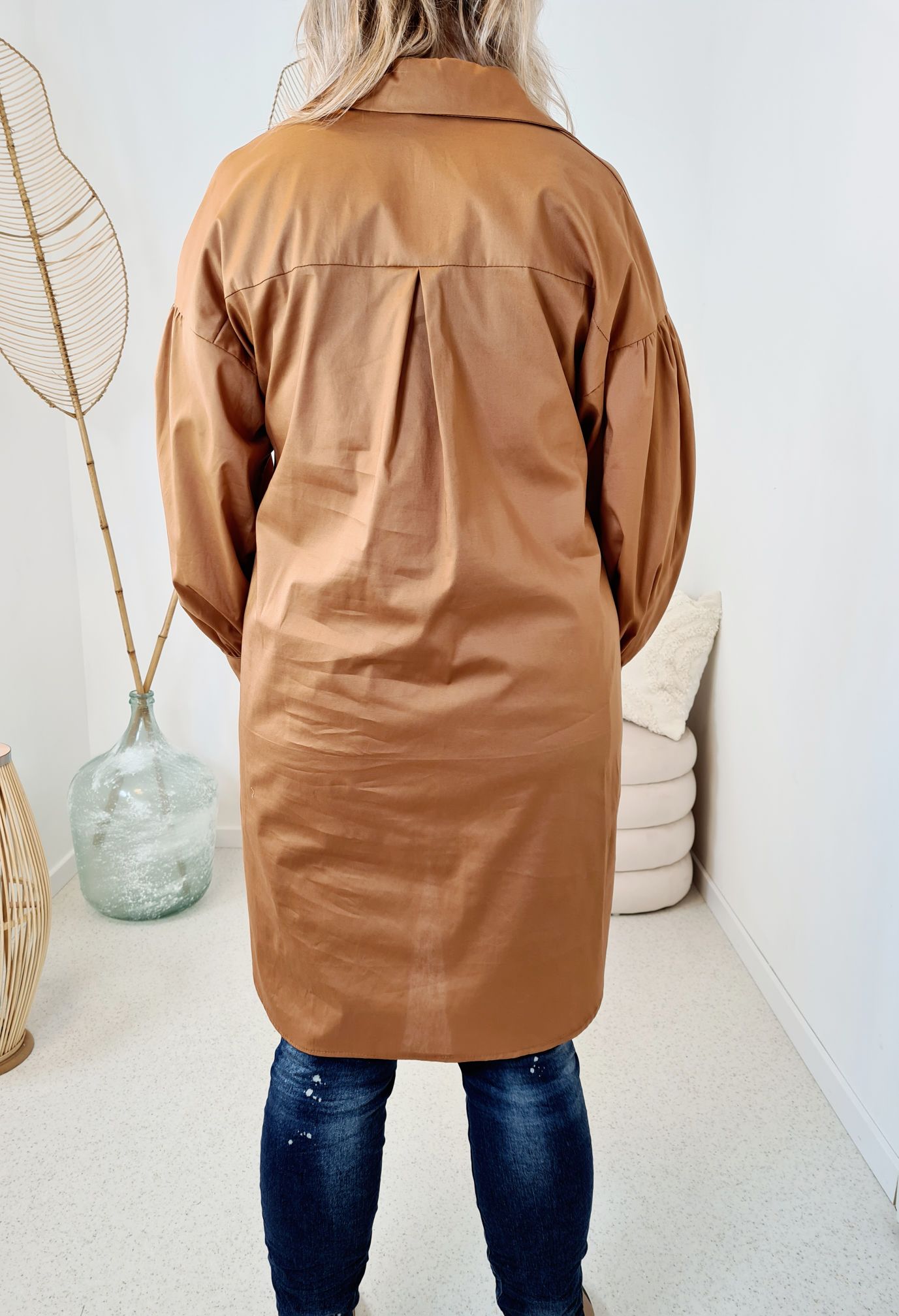 BASIC BLUSE FERNANDA LONG CAMEL 34-42 Made in Italy Oversize Shirt Hemd LANG Blusenkleid BASIC BLUSE FERNANDA LONG CAMEL 34-42 Made in Italy Oversize Shirt Hemd LANG Blusenkleid