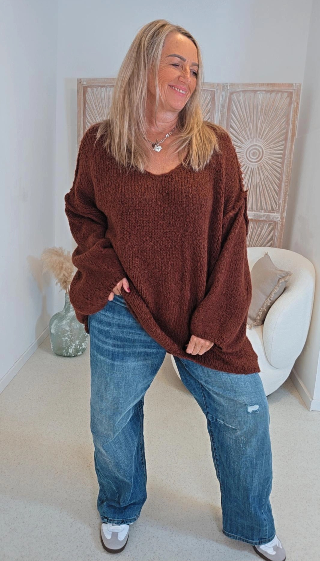 KNIT SWEATER ANGELINA Strickpullover Made in Italy 34-42/44 V-Ausschnitt