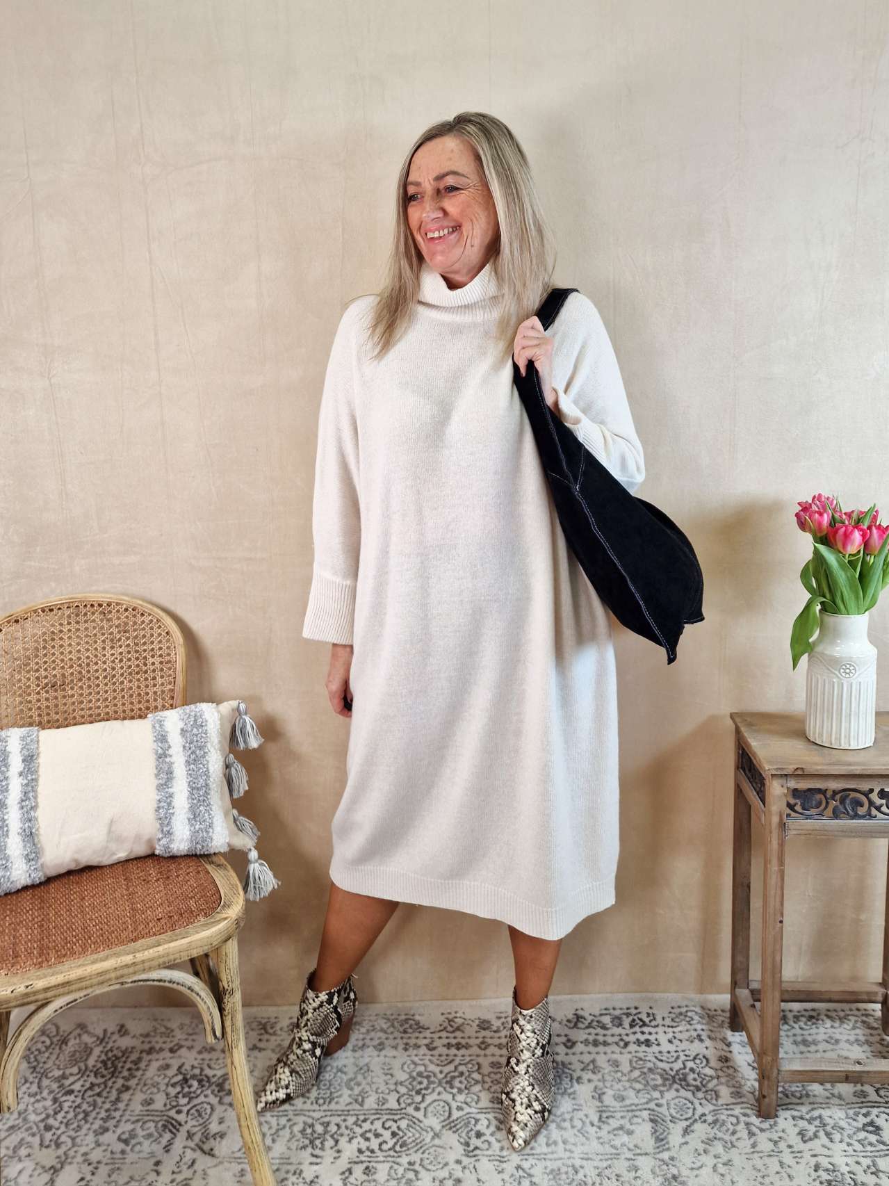 CASHMERE DRESS STELLA CREME 34-44 Made in Italy Strick Kleid Long Pullover CASHMERE DRESS STELLA CREME 34-44 Made in Italy Strick Kleid Long Pullover