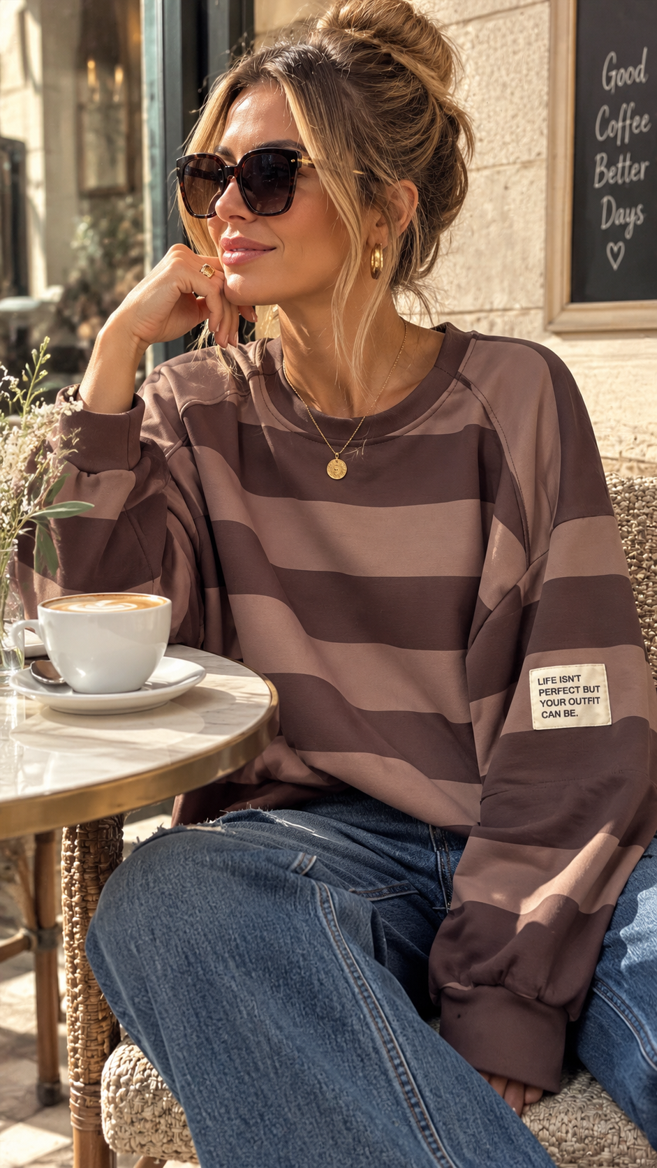 Sweater Butterstoff mit Blockstreifen & Patch I SW0070 I Made in Italy 34-42/44 Sweatshirt