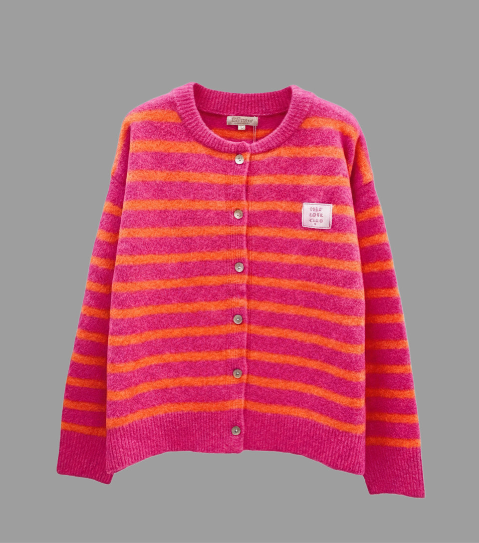 ✨Cardigan Nola„Self-Love Club“ – Streifenlook in Pink & Orange 34-40/42