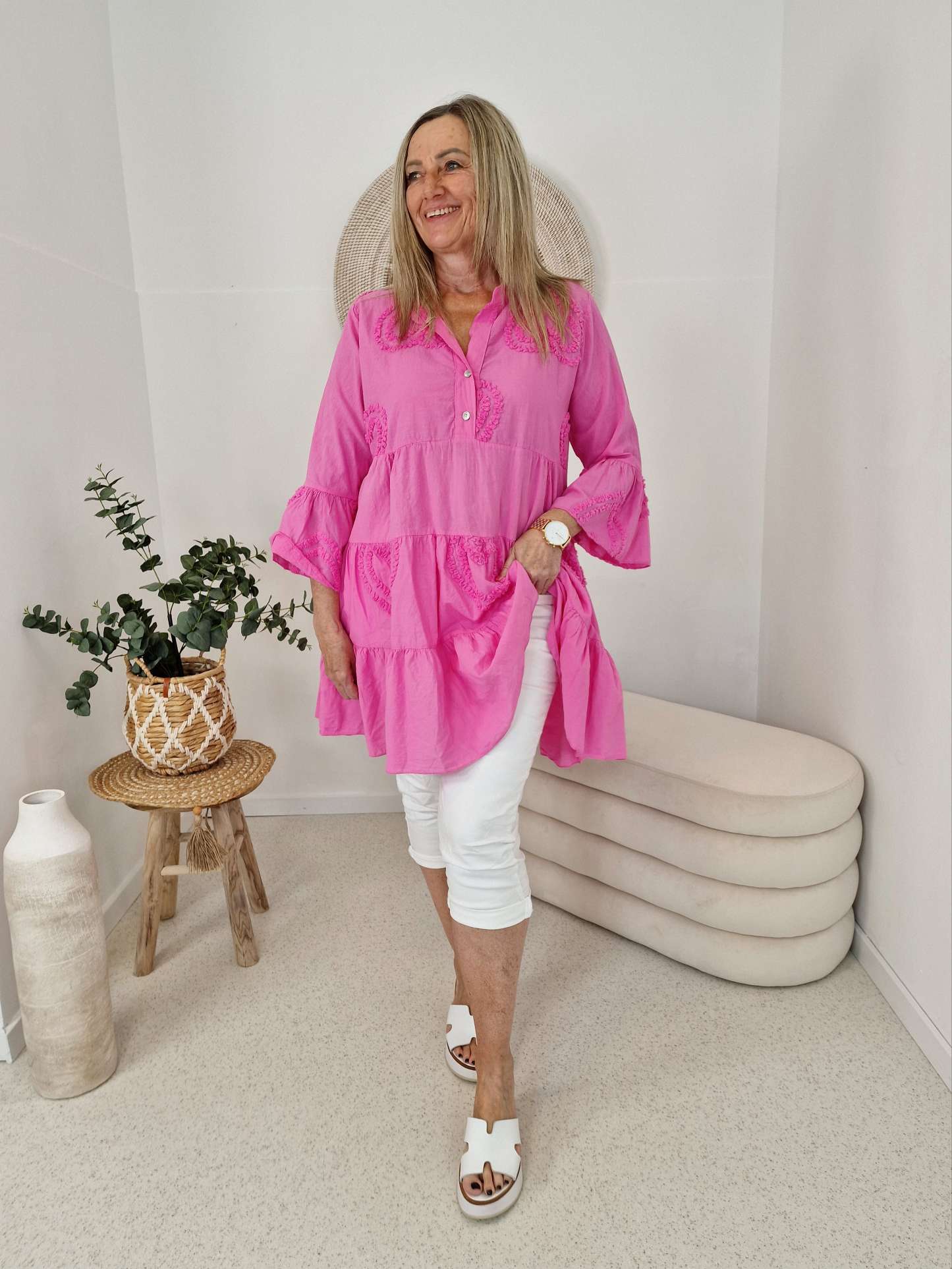 TUNIKA DRESS CLAIRE HEART PINK 34-42 Made in Italy Midi Kleid TUNIKA DRESS CLAIRE HEART PINK 34-42 Made in Italy Midi Kleid